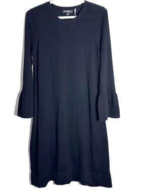 New Repeat Black Midi Merino Wool Sweater Dress Bell Sleeve Crewneck Small EU 38